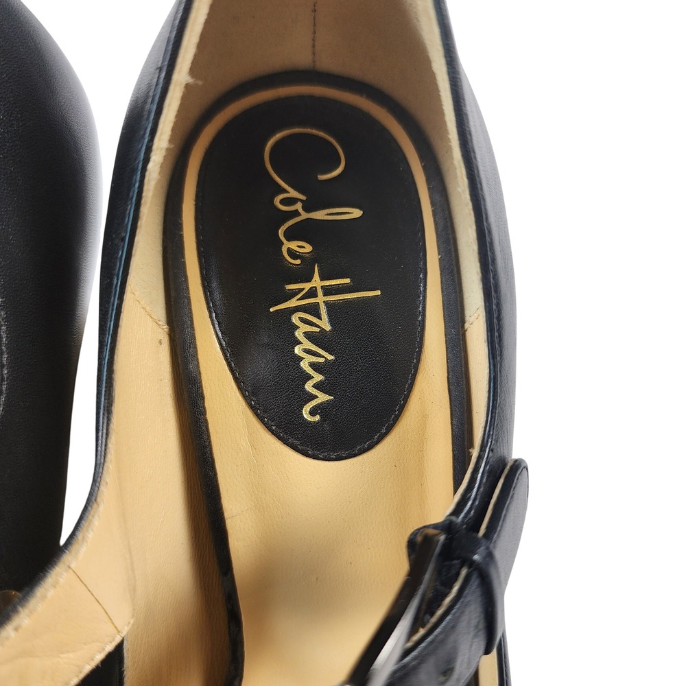 Cole Haan Leather Peep Toe Mary Jane Wedge Heels Womens 8 Black Office Business - Picture 7 of 10